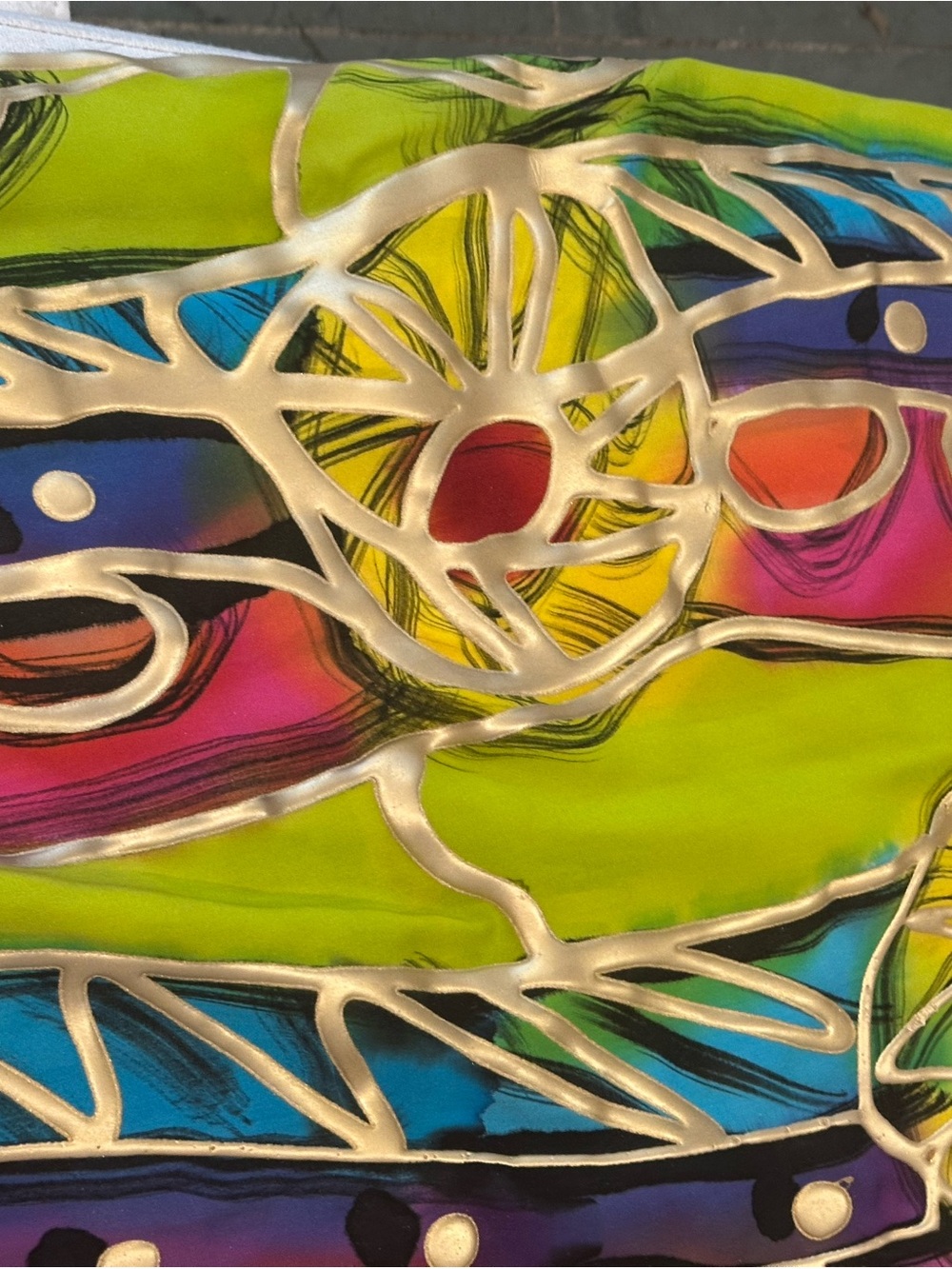 Vibrant Abstract Silk shawl inLime, Pink & Blue
